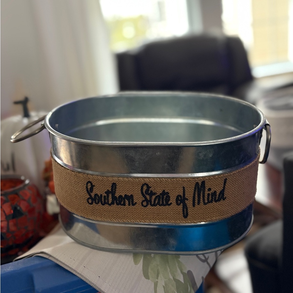 Galvanized Metal Tub with Burlap Accent